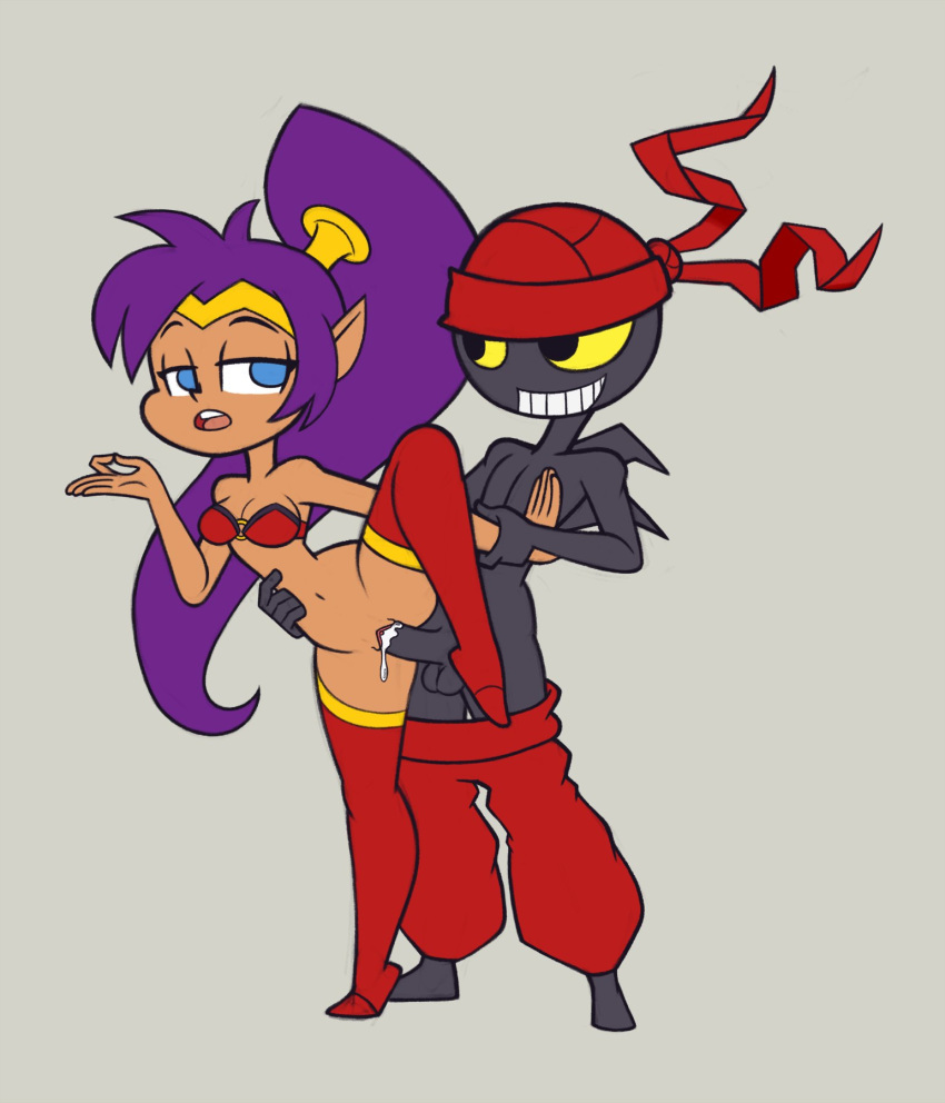 1boy 1girls blue_eyes cum cum_in_pussy cum_inside khu_(artist) long_hair monster_boy pointy_ears ponytail purple_hair shantae shantae_(character) smooth_skin thighhighs tinkerbat underling vaginal_penetration wayforward