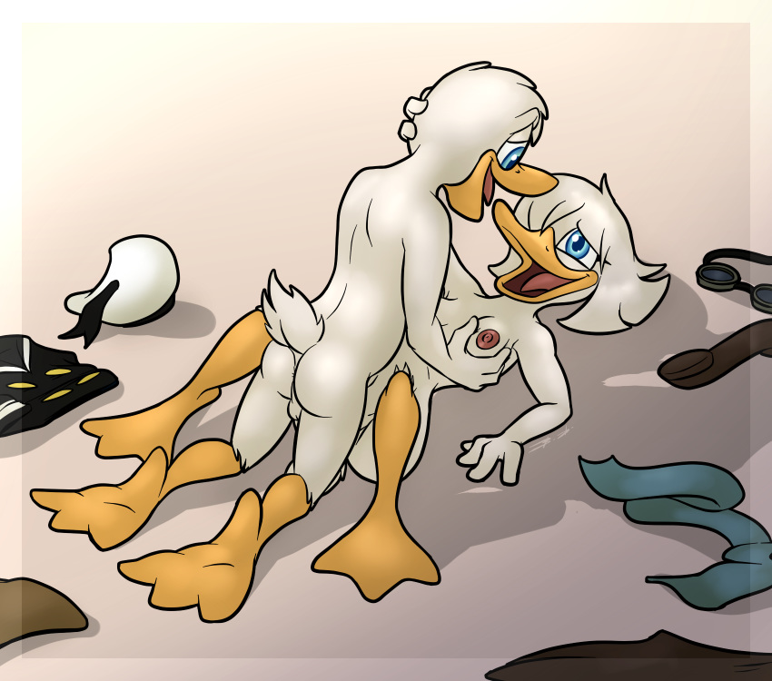 2020 anatid anseriform anthro anus ass avian backsack balls bassy_wolfeh bird blue_eyes breast_fondling breasts brother brother_and_sister clothing della_duck disney donald_duck duck ducktales ducktales_(2017) duo eyewear feathers female fondling genitals goggles gradient_background hair hair_over_eye hand_on_breast hat headgear headwear hi_res incest lying male missionary_position nipples nude on_back one_eye_obstructed open_mouth sex sibling simple_background sister smile spread_legs spreading straight white_body white_feathers