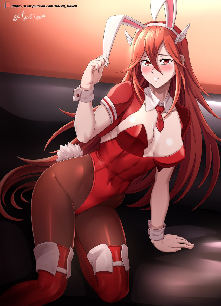 1girls 
cordelia_(fire_emblem) absurdres alternate_costume animal_ears artist_name blush breasts bunny_ears bunnysuit cleavage cordelia_(fire_emblem) covered_navel detached_collar fake_animal_ears fire_emblem fire_emblem_awakening hair_ornament highres hocen leotard long_hair pantyhose parted_lips patreon_logo patreon_username photoshop_(medium) playboy_bunny rabbit_ears rabbit_tail red_eyes red_hair red_leotard solo vilde_loh_hocen watermark web_address wrist_cuffs