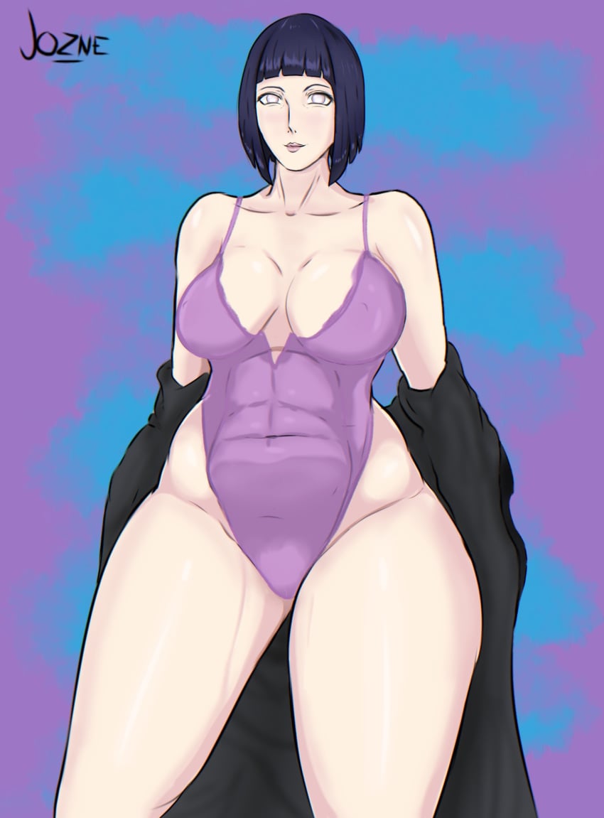 belly big_breasts blue_hair boruto:_naruto_next_generations breasts chubby female female_only hyuuga_hinata jozne legs lingerie milf mother naruto short_hair thick_thighs thighhighs white_eyes wide_hips wife