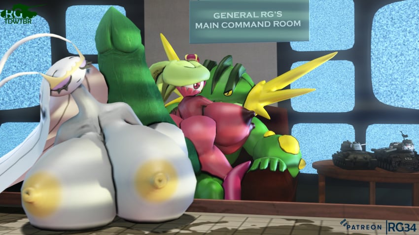 1boy 2girls alien alternate_color amphibian anthro anthrofied areolae ass big_nipples breasts buttjob chair female green_skin hyper hyper_ass hyper_breasts hyper_penis interspecies larger_female larger_male male mega_evolution mega_swampert monitor nintendo nipples original_character patreon penis pheromosa plant pokemon pokemon_(species) pokemon_oras pokemon_rse pokemon_sm purple_eyes purple_skin rgtdwtbr sideboob sitting size_difference smaller_female smaller_male source_filmmaker source_request swampert tank text tsareena watermark what white_skin yellow_nipples yellow_skin