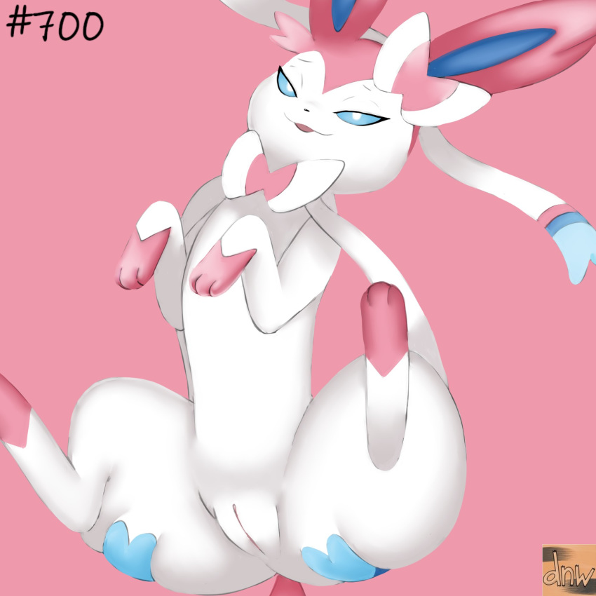 1:1 1girls 2020 3_toes ass bedroom_eyes belly big_ass big_ears black_nose blue_eyes blue_fur blue_sclera bow canine eeveelution eye_contact feet female female_only feral flat_chest fur furry furry_only half-closed_eyes hi_res humanoid_genitalia humanoid_pussy leg_markings legs_up long_ears looking_at_viewer lying mammal markings narrowed_eyes nintendo no_nipples nude on_back open_mouth paws pink_background pink_body pink_fur pokémon_(species) pokemon pokemon_(species) pose presenting pussy quadruped reallydarkandwindie ribbons seductive simple_background smile socks_(marking) solo spread_legs sylveon tail text thick_thighs toes tongue video_games watermark white_body white_eyes white_fur wide_hips