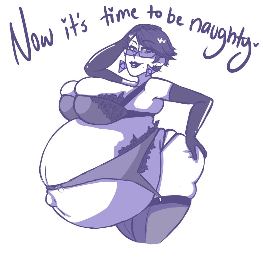 1girls ass ass_grab bayonetta bayonetta_(character) belly big_belly big_breasts black_hair breasts earrings female female_only glasses gloves huge_breasts lingerie lips lipstick milf mole mole_under_mouth pregnant ready_to_pop short_hair sketch slickpens solo stockings tagme tight_clothing torn_clothes