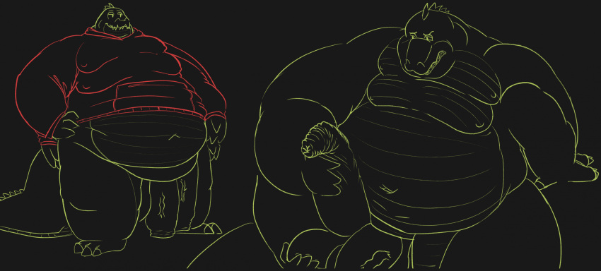 anthro ball_fondling balls belly belly_peeking_out big_balls big_penis bottomless claws clothed clothing crocodile crocodilian diphallia diphallism flaccid fondling foreskin genitals hi_res hoodie hoodie_only huge_balls huge_cock hyper hyper_balls hyper_genitalia hyper_penis long_foreskin male masturbation max_(maxmulticroc) maxmulticroc moobs multi_arm multi_genitalia multi_limb multi_penis navel nipple_outline nipples nude overweight overweight_male penis reptile scalie sitting sketch_page solo standing tail thick_tail toe_claws topwear topwear_only vein veiny_penis