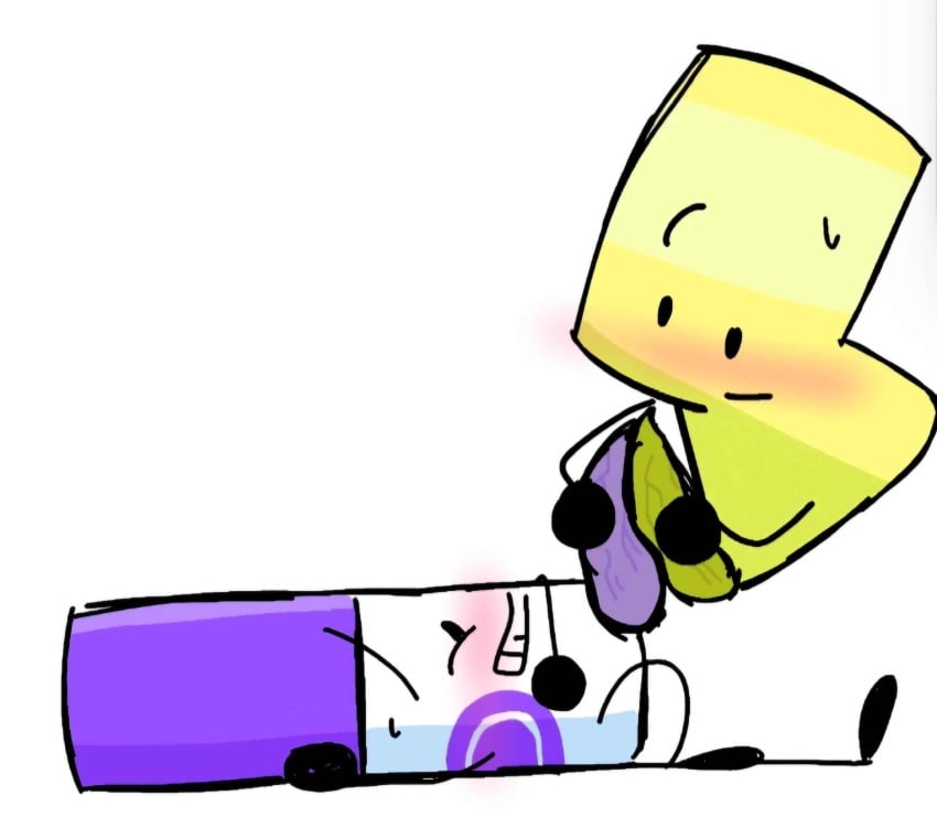 battle_for_dream_island bfdi blush blushing lightning_(bfdi) marker_(bfdi) object_shows sweat sweatdrop tentacle_penis