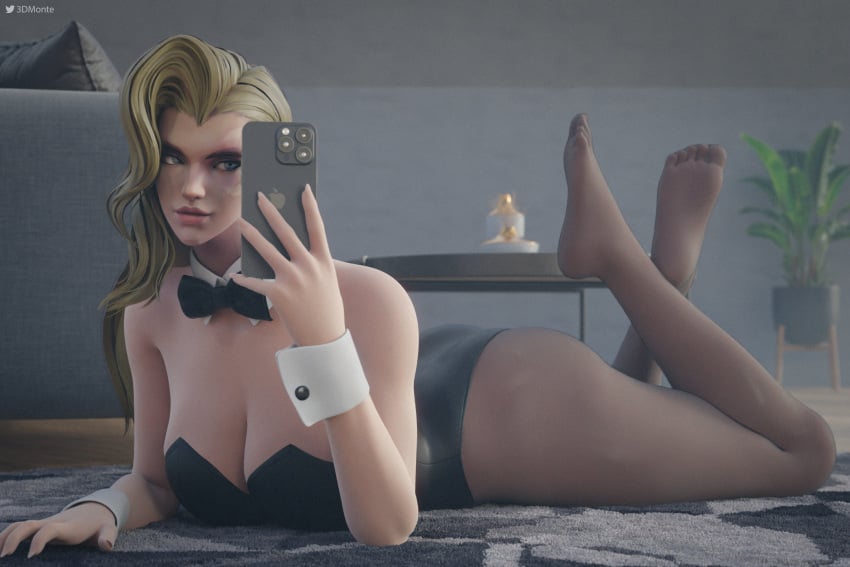 1girls 3dmonte ass bunny_ears bunnysuit cleavage cloak_and_dagger dagger_(marvel) dagger_(marvel_rivals) female female_only marvel marvel_rivals mirror phone selfie tandy_bowen