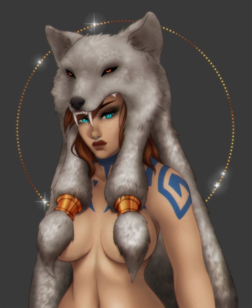 2d 2d_(artwork) 2d_artwork beautiful blizzard_entertainment blue_eyes blue_tattoo breasts brown_hair digital_drawing_(artwork) dwarf dwarf_(warcraft) dwarf_female dwarf_shaman female freckles fur looking_at_viewer nose_piercing nose_ring septum_piercing septum_ring sexy shaman shaman_(warcraft) tribal tribal_female tribal_girl tribal_paint tribal_tattoo tribal_tattoos underboob warcraft wolf_hat wolf_headpiece wolf_hood world_of_warcraft wow