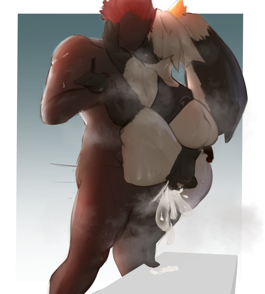 absurd_res anal anal_sex anthro atlyss bodily_fluids cum cum_inside dark-skinned_male dark_body dark_skin duo genital_fluids hi_res human human_on_anthro inflation interspecies kinddegenerate kissing lagomorph leaking_precum legs_held_up leporid male male/male mammal multicolored_body musk musk_clouds penetration poon_(atlyss) precum rabbit sweat