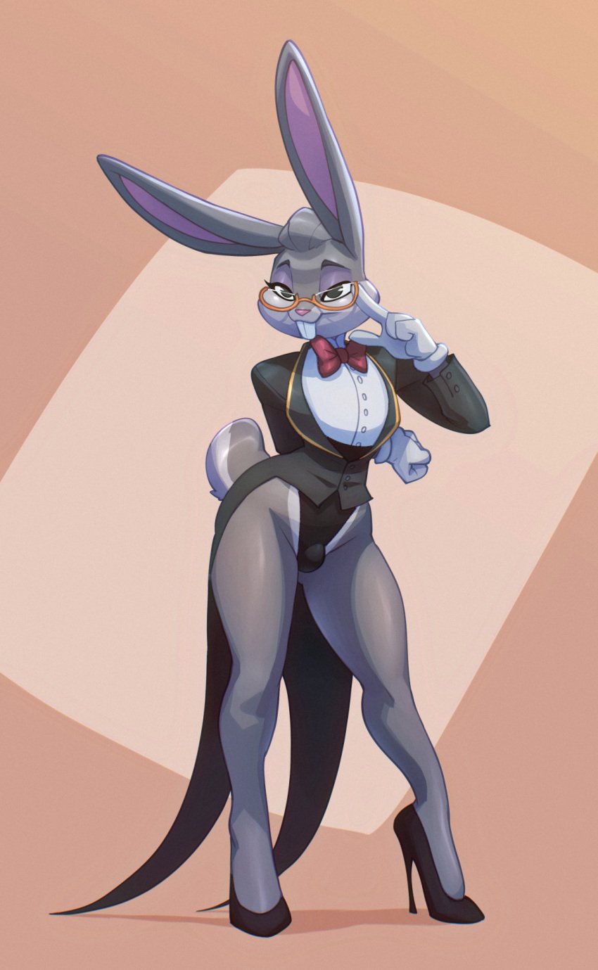 anthro bigdad bugs_bunny bulge bulge_through_clothing femboy fembugs_bunny furry gay glasses high_heels lagomorph male male_focus male_only toast-arts tuxedo_jacket yaoi