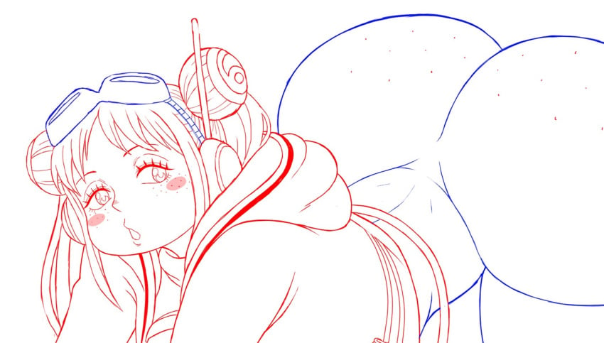 1girls ass big_ass boots bottomless bottomless_footwear bubble_ass bubble_butt butt_crack colored edit female female_only freckles freckles_on_ass from_behind from_below gigantic_ass heart huge_ass huge_butt massive_ass massive_butt one_piece oroz-kun sketch smile smiling_at_viewer squatting twintails vegapunk_york