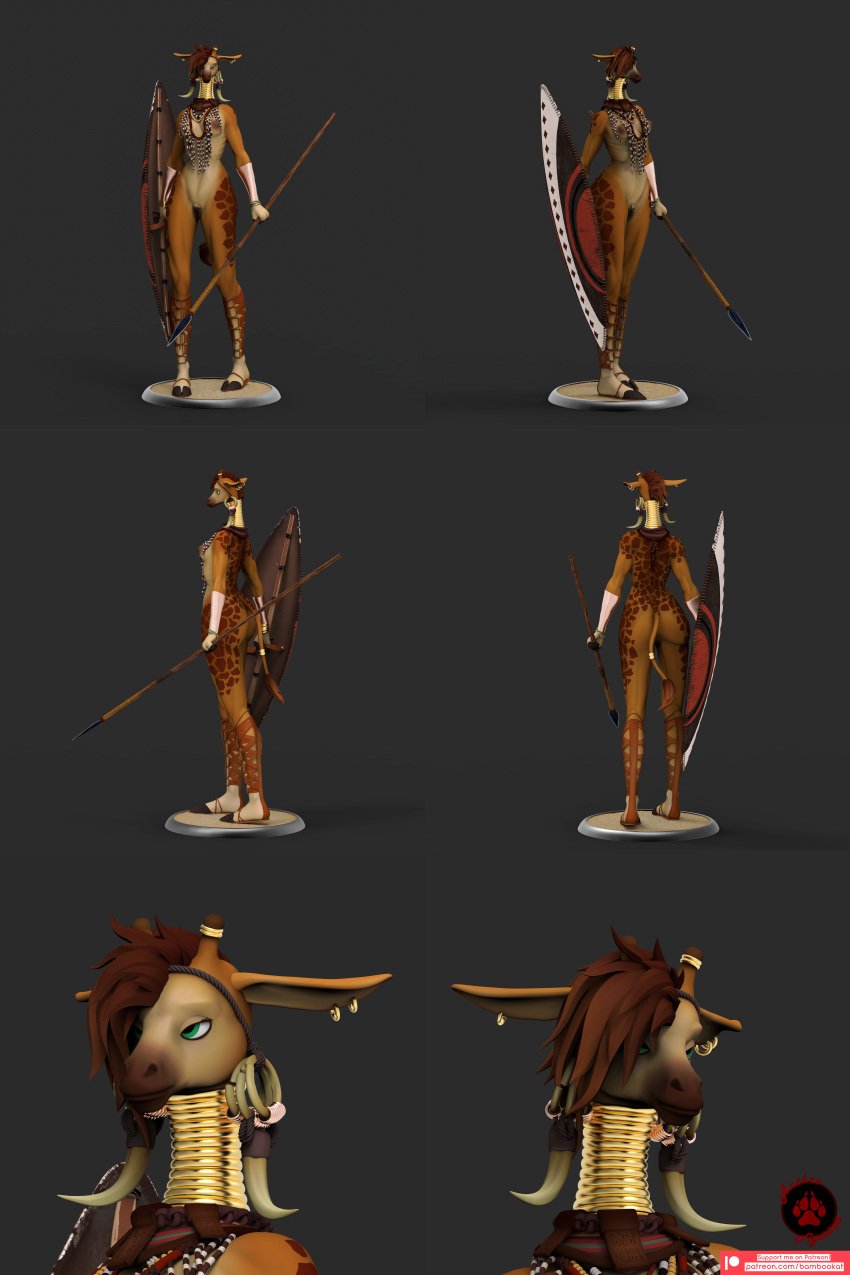 african african_female anthro bambookat female furry giraffe hooves shield solo spear tail