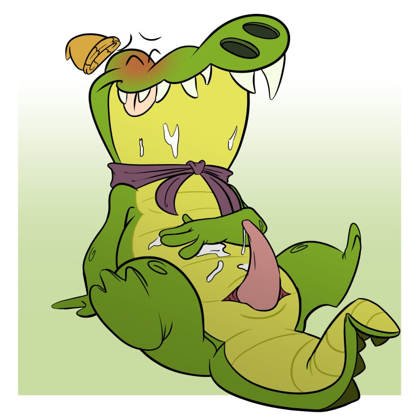 1:1 absurd_res alligator alligatorid anthro aroused aroused_face aroused_smile beanie blush bob-jiggles bodily_fluids cartoon_network clothed clothing crocco_the_alligator crocodilian cum cum_on_body cum_on_face ejaculation erection genital_fluids genitals green_background green_body hand_on_belly hand_on_ground hat headgear headwear hi_res looking_pleasured lying male on_back out_of_jimmy's_head partially_clothed penis re-animated reptile scales scalie scarf scutes sharp_teeth simple_background sitting slit_penis smile solo spread_legs spreading tail teeth tongue tongue_out