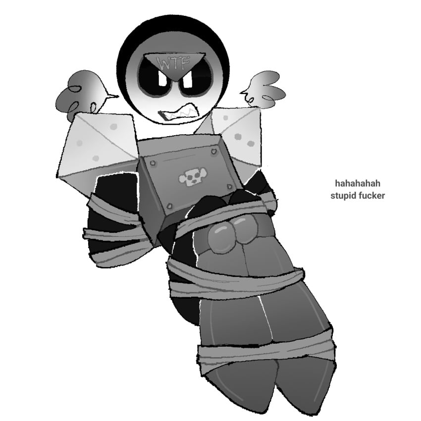 angry_face brawl_stars grayscale male male_only meeple_(brawl_stars) nonbinary suggestive tied_up white_background