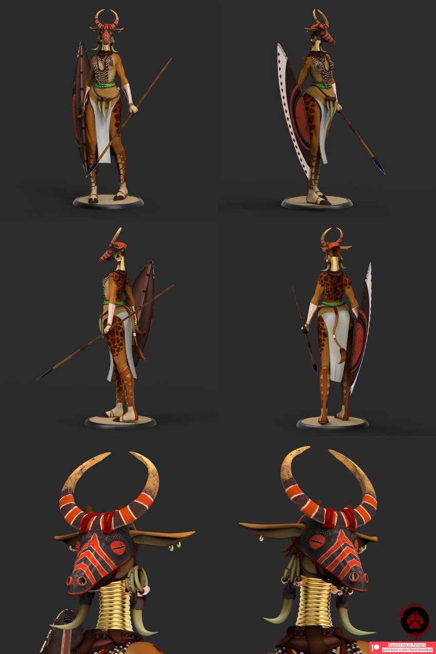 african african_female anthro bambookat female furry giraffe hooves shield solo spear tail