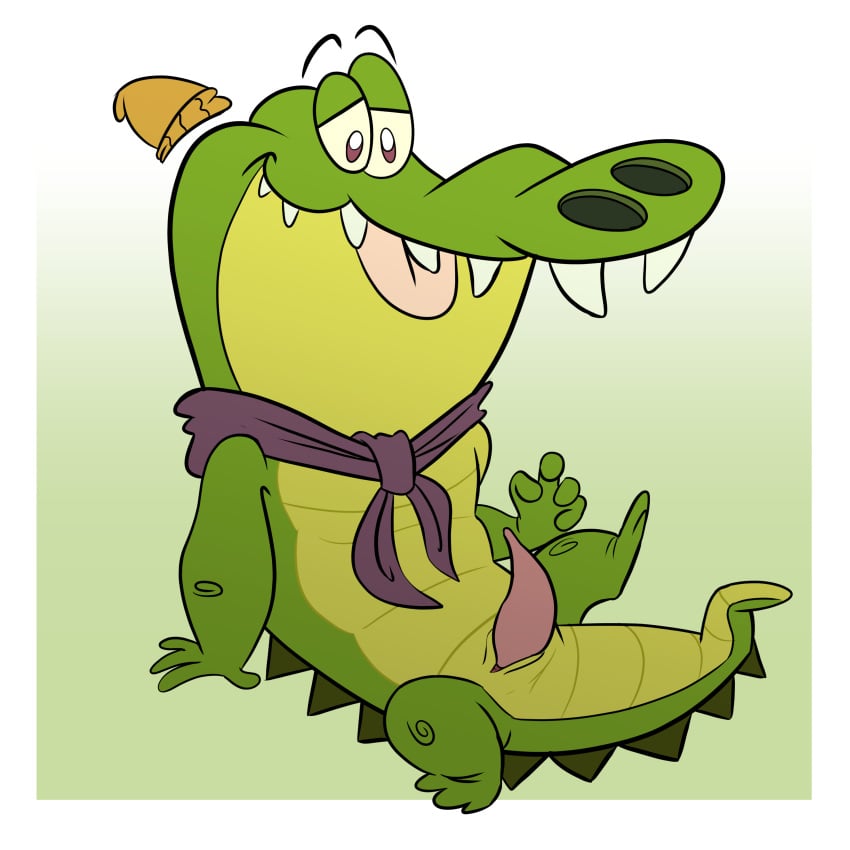 1:1 absurd_res alligator alligatorid anthro aroused aroused_face aroused_smile beanie bob-jiggles cartoon_network clothed clothing crocco_the_alligator crocodilian erection genitals green_background green_body hand_on_ground hat headgear headwear hi_res looking_pleasured male out_of_jimmy's_head partially_clothed penis re-animated reptile scales scalie scarf scutes sharp_teeth simple_background sitting slit_penis smile solo spread_legs spreading tail teeth tongue tongue_out