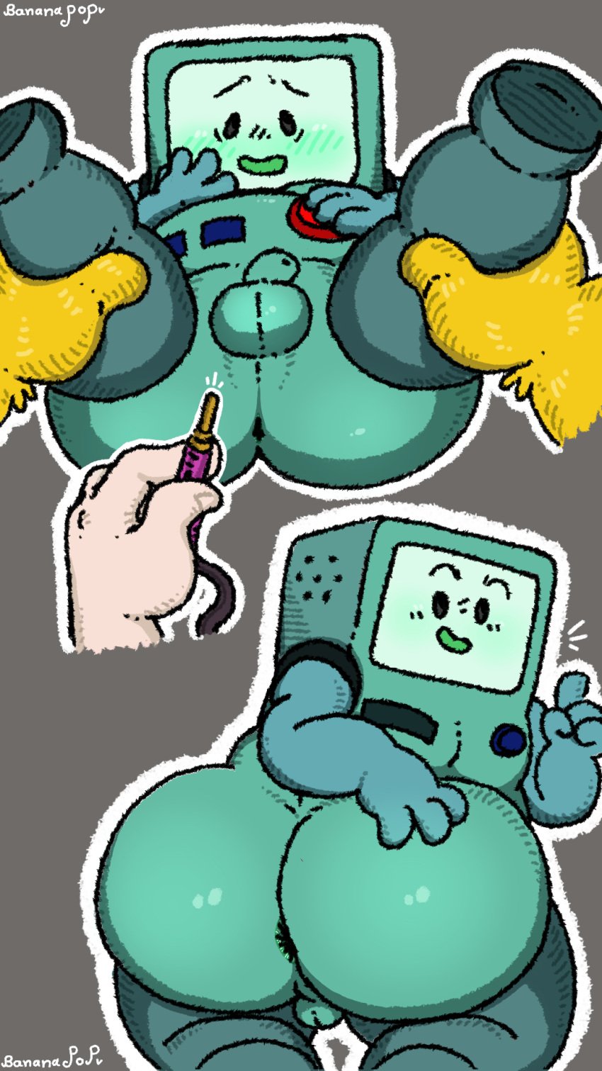 adventure_time anus anus_focus ass ass_focus ass_grab ass_up bananapop blue_body blush blush_lines bmo boy cartoon_network fat fat_ass fat_butt fat_man finn_the_human furry furry_male gay green_body homosexual jake_the_dog little_penis male male/male/male male_only penis robot robot_boy robot_humanoid robot_penis white_body yaoi yellow_fur young younger_male