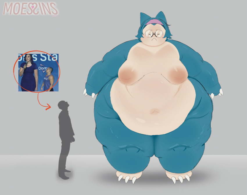 bbw breasts chubby chubby_female fat furry game_freak glasses grey_background height_difference mochi_(moessins) moessins naked naked_female nintendo nipples nude nude_female pokemon pokemon_(species) round_glasses simple_background size_difference snorlax tall tall_girl taller_girl thick_thighs wide_hips