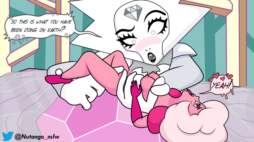 2girls ahe_gao ahegao breast_grab breast_squeeze breasts cartoon_network diamond_authority gem_(species) giantess multiple_girls nutango orgasm pink_diamond_(steven_universe) pink_eyes pink_hair rubbing_pussy size_difference steven_universe tongue white_diamond_(steven_universe) white_skin yuri