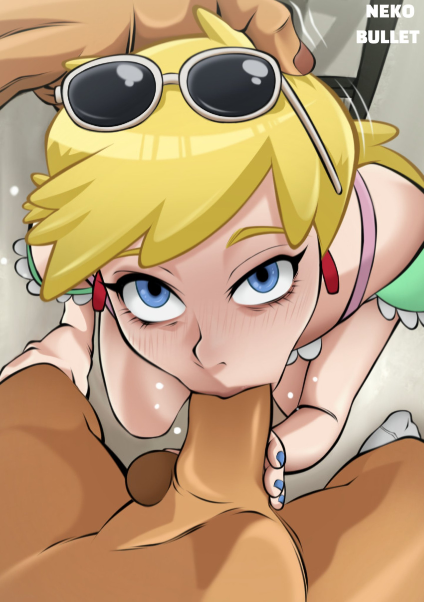 2025 balls blonde_hair blowjob blowjob_face blue_eyes blush blush fellatio female female_focus hand_on_head leni_loud long_hair male neko_bullet nickelodeon on_knees penis sunglasses sunglasses_on_head the_loud_house