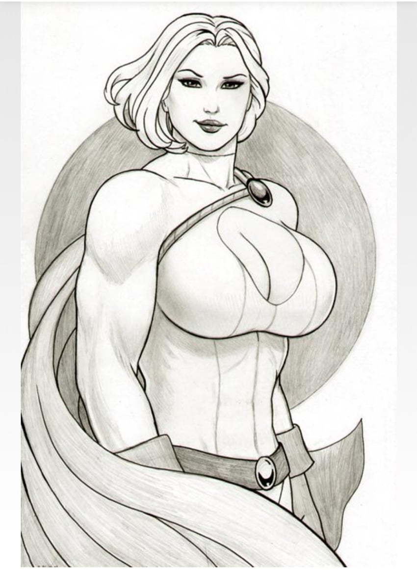 big_breasts cape cleavage dc female_kryptonian julesrizz karen_starr kryptonian large_breasts lipstick muscular_female power_girl rplatt seductive_smile short_hair superheroine superman_(series)