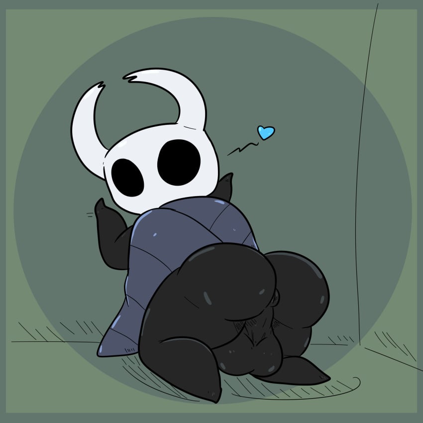 1:1 2020 absurd_res anus arthropod ass azureinthedark backsack balls big_balls black_anus black_balls black_body black_butt black_skin genitals heart hi_res hollow_knight insects kneeling looking_back male male_only presenting protagonist_(hollow_knight) rear_view solo team_cherry teapot_(body_type) vessel_(species) video_games