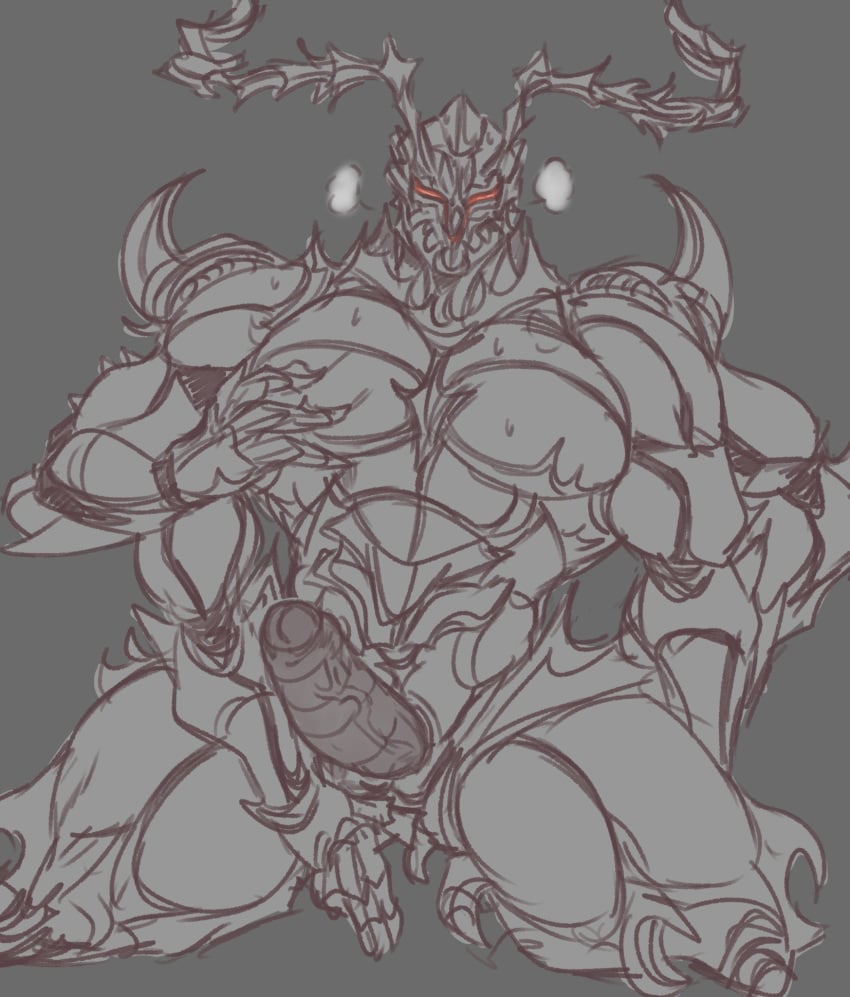 4_arms bara deity final_fantasy final_fantasy_xiv foreskin gay horns juggermelon multi_arm multi_limb muscles muscular muscular_male partially_retracted_foreskin pecs penis primal_(final_fantasy) ravana_(ffxiv) sharp_nails sketch square_enix thorns uncircumcised wet