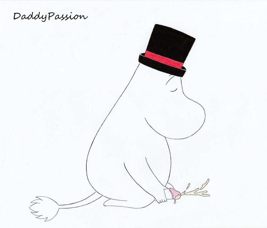 anthro balls bodily_fluids clothing cum daddypassion erection genital_fluids genitals hat headgear headwear hi_res humanoid_genitalia humanoid_penis male male_only masturbation mature_(disambiguation) moominpappa moomins nude penis solo the_moomins top_hat