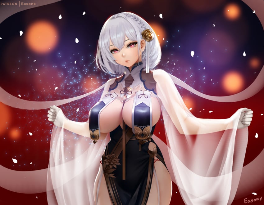 1girls azur_lane breast_curtains breastcloth breasts cleavage easonx female female_only huge_breasts looking_at_viewer sirius_(azur_lane) solo