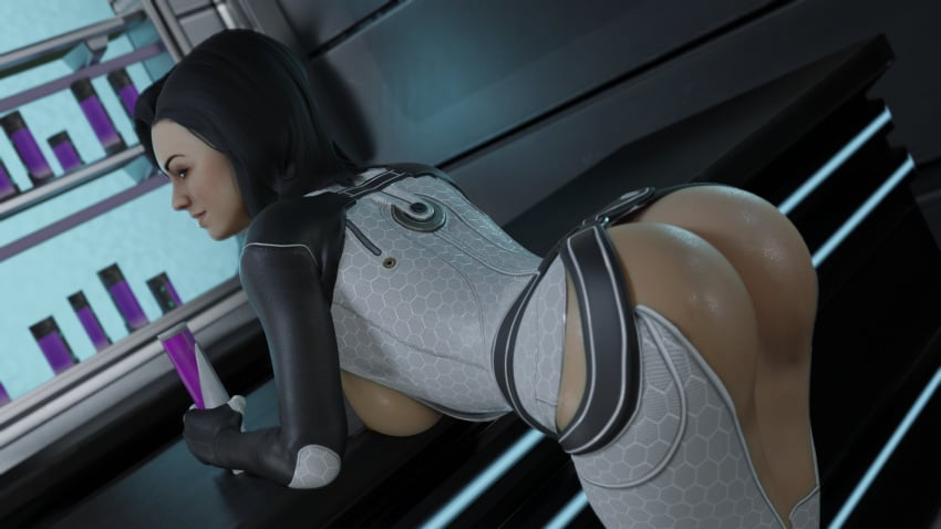 1girls 3d ass big_ass big_breasts blender bluelight breastless breasts bubble_ass bubble_butt butt cleavage clothing crotchless female female_only large_breasts looking_at_viewer looking_back mass_effect miranda_lawson solo