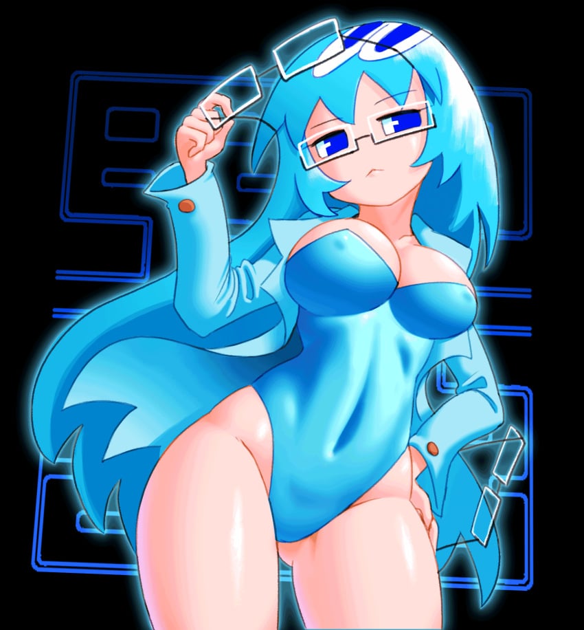 1girls blue_eyes breasts female female_only glasses inky inky_(pac-man) minus8 namco pac-man_(series) pac-man_ghost_dance_(minus8) rule_63 solo square_eyes