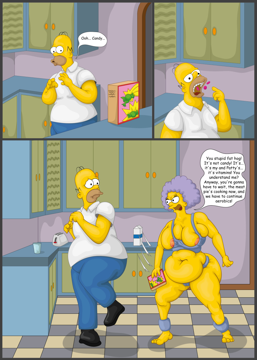 big_belly big_breasts bynshy chubby clothing homer_simpson selma_bouvier the_simpsons