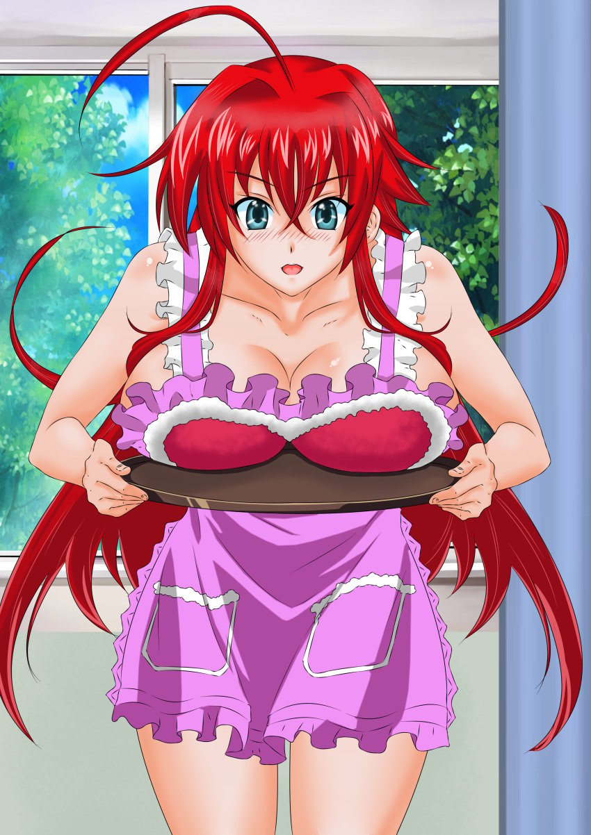 apron big_breasts breasts_on_tray commission copykat copykatcomics crossover demon_girl deviantart_copykatcomics high_school_dxd naked_apron patreon_becauseiloveyourfeet red_hair rias_gremory seductive serving_tray tray