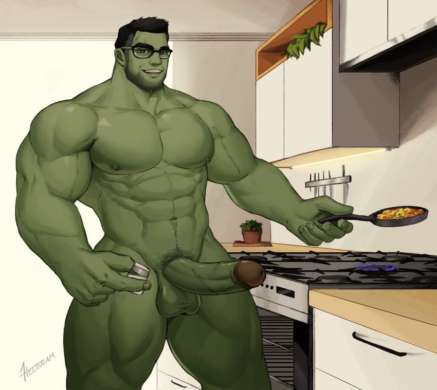 balls bara boner erection gay glasses green_skin hulk hulk_(series) male male_only marvel marvel_comics muscles muscular penis professor_hulk solo solo_male whyhelbram