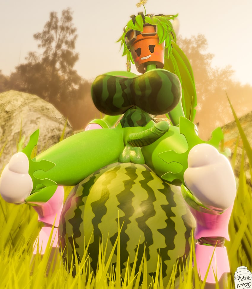 3d 3d_(artwork) anthro big_breasts big_penis blaster_master blaster_master_zero blaster_master_zero_2 futanari kanna_(blaster_master) mob_face penis penis_out plantie plasticmayo