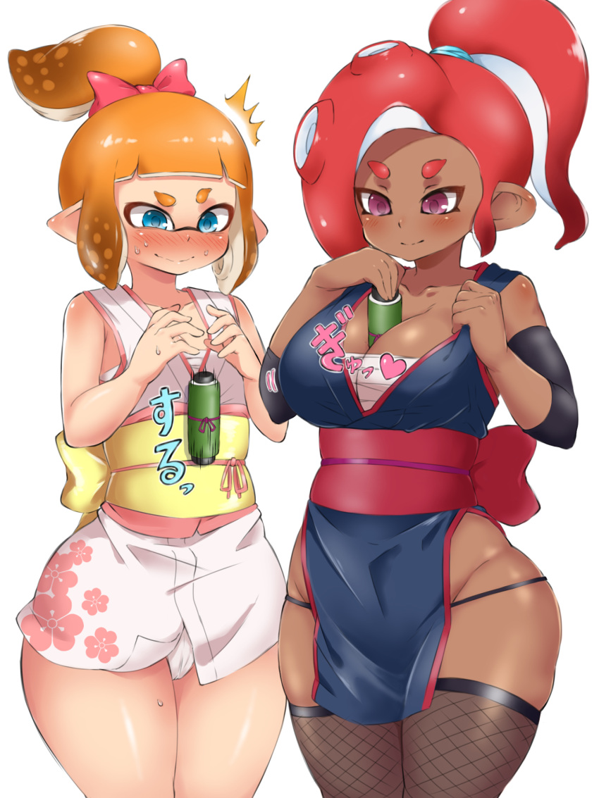 between_breasts big_breasts breasts cleavage curvy dark-skinned_female dark_skin deep_skin female female_only flat_chest hourglass_figure inkling kunoichi nintendo octoling pengin_maru small_breasts splatoon splatoon_2 thick_thighs voluptuous wide_hips