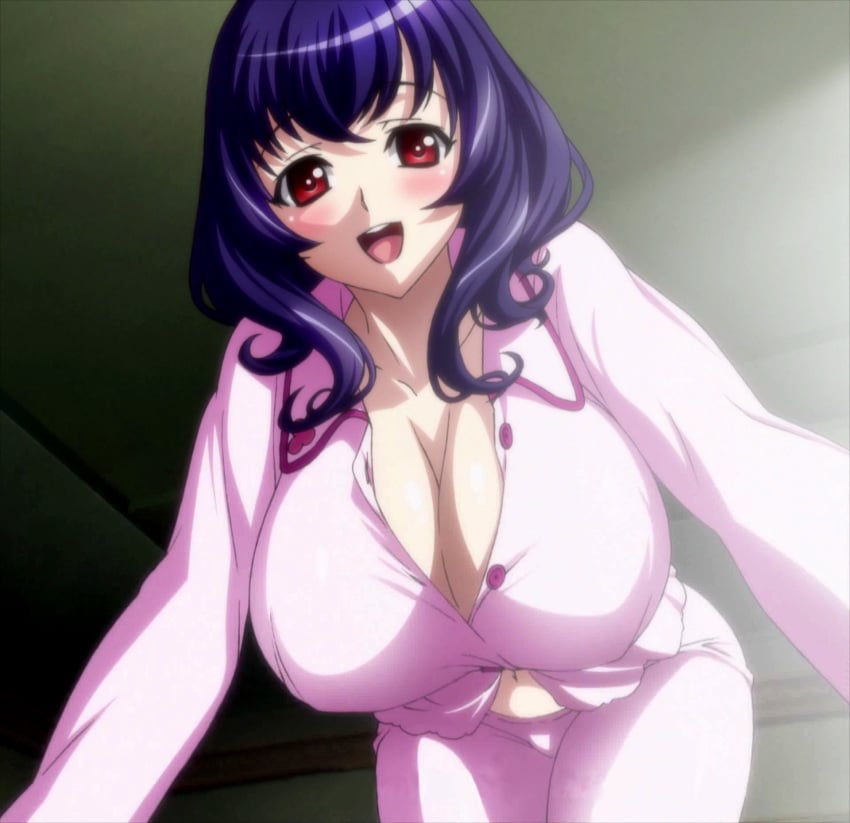 1girls big_breasts blue_hair female female_only hanging_breasts hoods_entertainment huge_breasts red_eyes screencap screenshot seikon_no_qwaser solo solo_female yamanobe_tomo