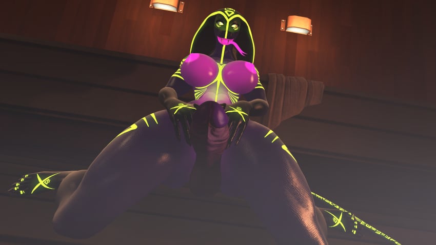 breasts cobra fangs futa futa_only futanari green_eyes open_mouth purple_penis purple_skin qhala sauna snake snake_hood snake_tail spread_legs spreading thick_penis thick_thighs tongue_out towel