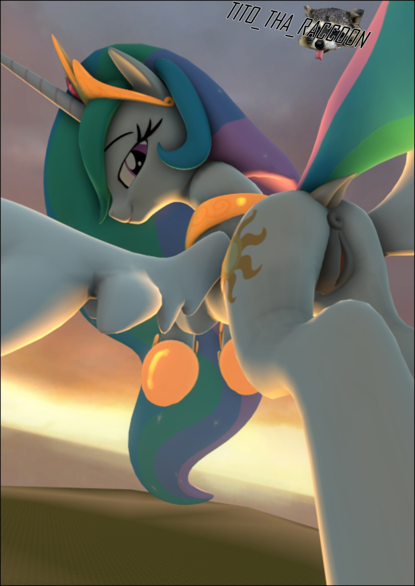 1girls 2020 3d 3d_(artwork) alicorn animal_genitalia anthro anus ass cutie_mark digital_media_(artwork) equid equine female female_only feral friendship_is_magic genitals horse looking_at_viewer mammal my_little_pony pony princess_celestia_(mlp) pussy signature solo solo_female source_filmmaker tito_tha_raccoon wings