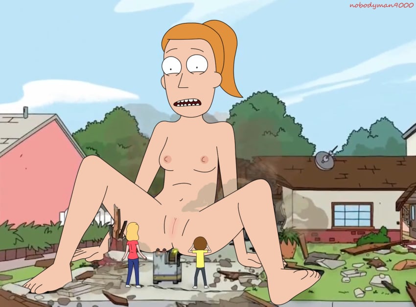 accurate_art_style beth_smith edit giantess morty_smith nobodyman9000 nude pussy rick_and_morty screenshot screenshot_edit small_breasts summer_smith wreckage