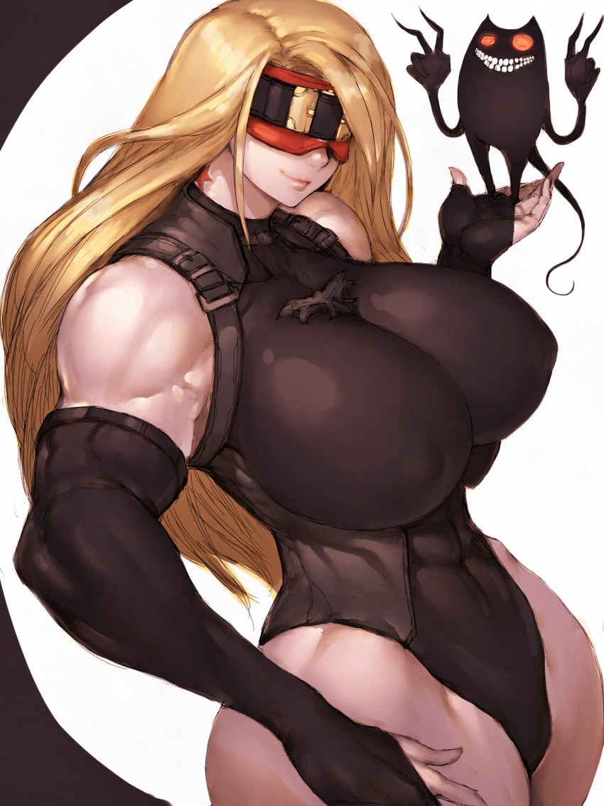 1girls abs assassin big_breasts blindfold blonde_hair breasts cleavage eddie eddie_(guilty_gear) elbow_gloves female female_only fumio_(rsqkr) genderswap guilty_gear huge_ass huge_breasts joestar_birthmark large_breasts long_hair muscles muscular muscular_female naughty_face rule_63 seductive seductive_smile shadow smile solo thick_thighs thong_leotard wide_hips zato-1