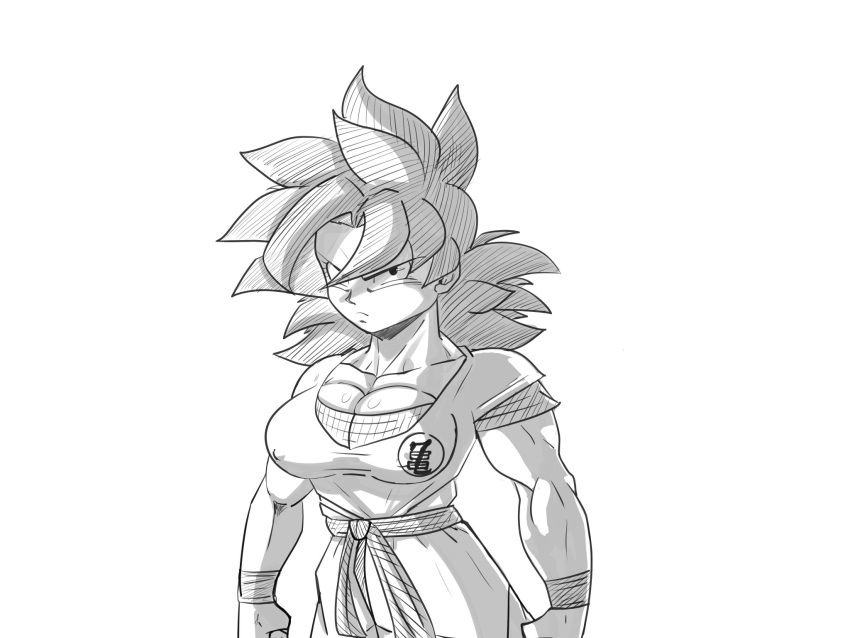 1girls big_ass big_breasts dragon_ball female female_goku genderswap goki monochrome pseudocel rule_63 saiyan son_goku tomboy wide_hips