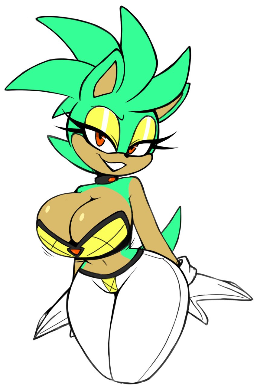 1girls big_breasts big_butt cleavage covered_nipples fan_character female female_only flirty gloves green_fur green_hair hips jeans looking_at_viewer mint_the_hedgehog nelljoestar oc original_character red_eyes smiling smiling_at_viewer sonic_(series) sonic_oc sonic_the_hedgehog_(series) tanned tanned_female tanned_skin thick_thighs thin_waist tight_clothing wide_hips