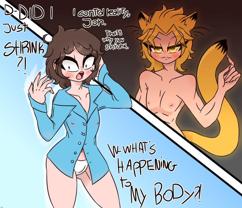 byternomar clothed clothing duo english_text female garfield_(series) garfield_the_cat genderswap half-closed_eyes humanoid jon_arbuckle male meme mischievous muscular nekomimi rule_63 skimpy text transformation trap what