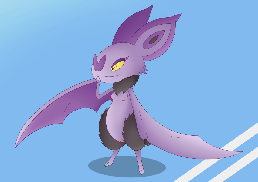 1girls anthro anthrofied bat breasts female feral naked nintendo noibat original_character pokemon pokemon_xy pussy simple_background small_breasts wide_hips