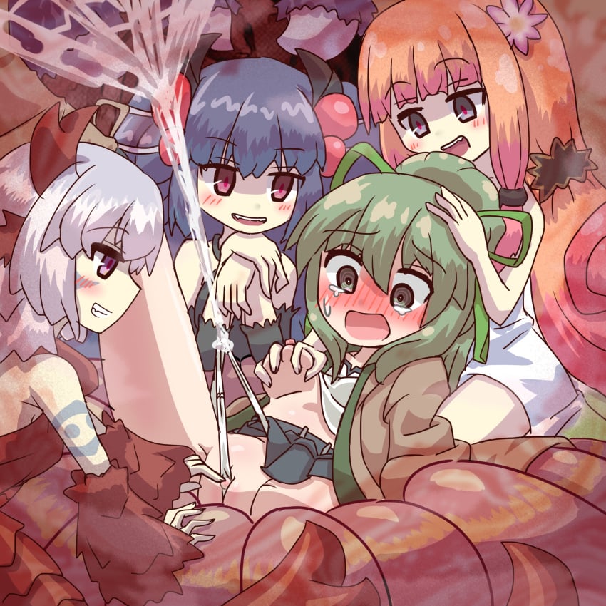 4girls charmers duel_monster linda.s multiple_girls traptrix_atrax traptrix_myrmeleo traptrix_nepenthes wynn_the_wind_charmer yu-gi-oh!