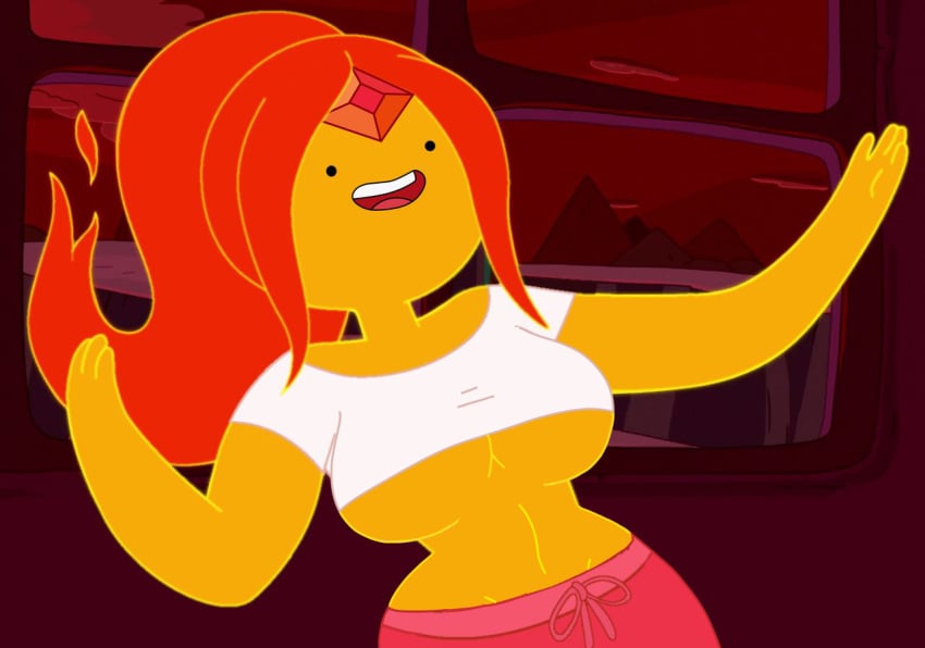 accurate_art_style adventure_time big_breasts cartoon_network edit flame_princess screenshot screenshot_edit slopster! underboob wide_hips