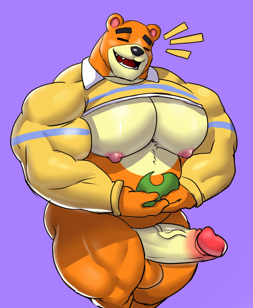 abs absurd_res animal_crossing anthro balls big_muscles brown_body brown_fur demondragoncyan erection eyebrows fur genitals hi_res invalid_tag male male_only mammal muscular muscular_male nintendo nipples pecs penis solo teddy_(animal_crossing) thick_eyebrows ursid video_games