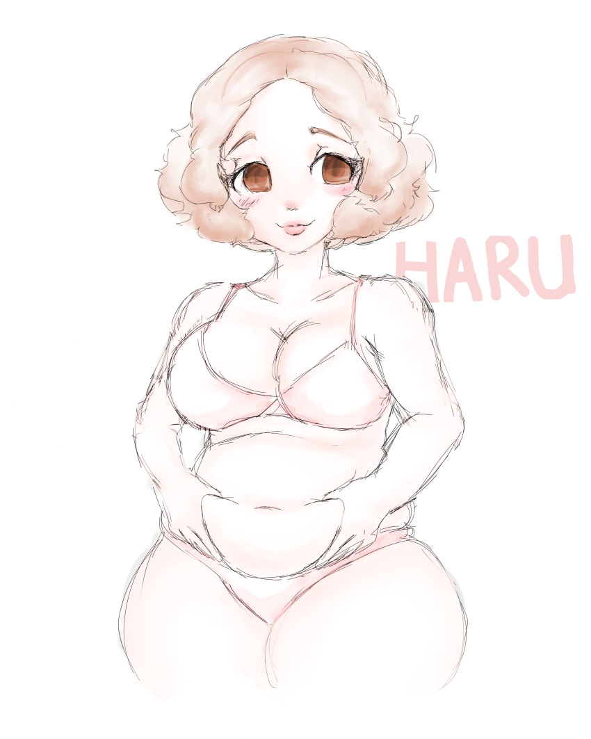 1girls bbw big_breasts blush bra chubby female_only fluffy_hair haru_okumura metrack persona persona_5 short_hair thick_thighs