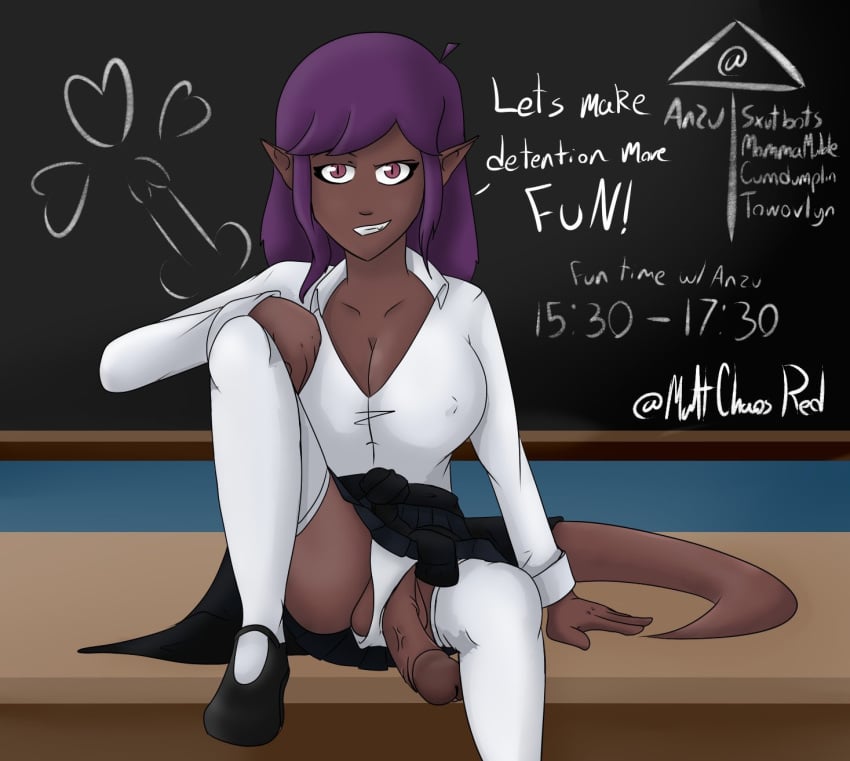 anzu_asire big_penis caption dark-skinned_futanari futa_only futanari mattchaosred purple_hair solo_focus