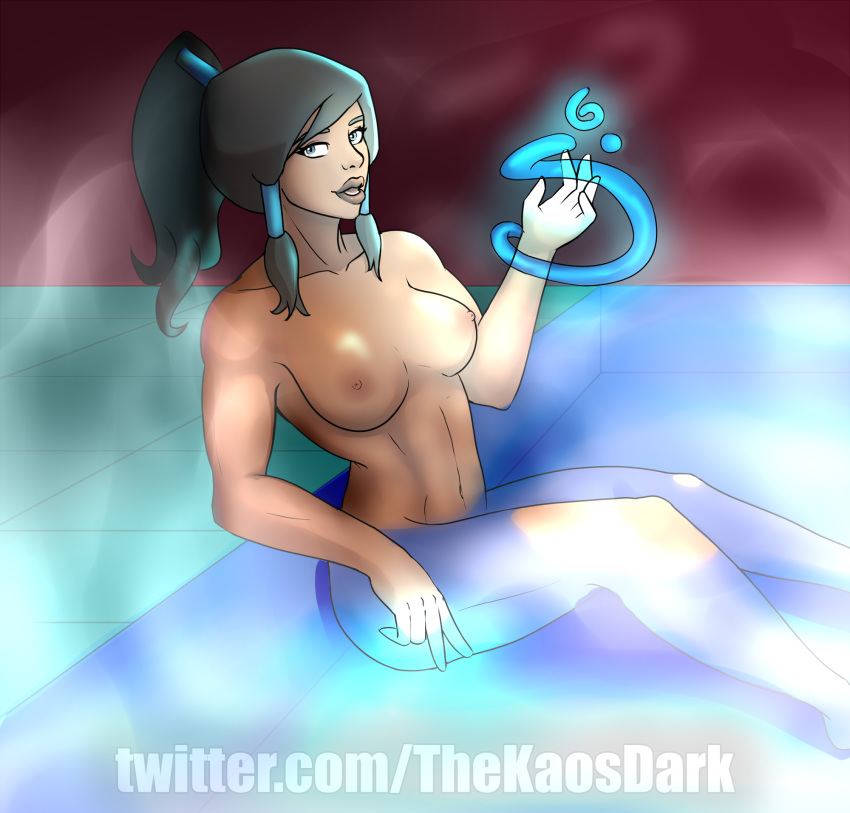 1girls abs artist_name avatar_legends bath bathing big_breasts breasts dark-skinned_female dark_skin female female_only fit_female korra muscular muscular_female smooth_skin solo the_avatar the_legend_of_korra thekaosdark water water_tribe